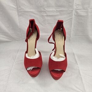 Jessica Simpson Red Suede Ankle-Strap Platform Heels